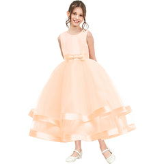 Girls Dress Sleeveless Champagne Ball Gown Wedding Party Pageant Size 6-12 Years