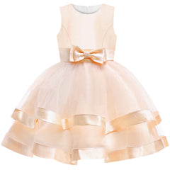 Girls Dress Sleeveless Champagne Ball Gown Wedding Party Pageant Size 6-12 Years