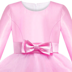 Girls Dress Long Sleeve Pink Ball Gown Wedding Party Pageant Size 6-12 Years