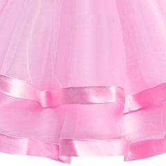Girls Dress Long Sleeve Pink Ball Gown Wedding Party Pageant Size 6-12 Years