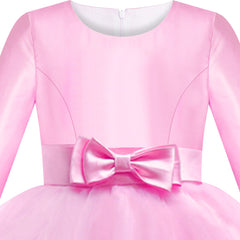 Girls Dress Long Sleeve Pink Ball Gown Wedding Party Pageant Size 6-12 Years