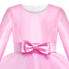 Girls Dress Long Sleeve Pink Ball Gown Wedding Party Pageant Size 6-12 Years