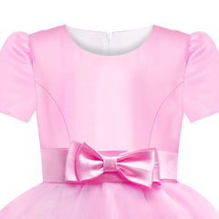 Girls Dress Short Sleeve Pink Ball Gown Wedding Party Pageant Size 6-12 Years