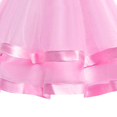 Girls Dress Short Sleeve Pink Ball Gown Wedding Party Pageant Size 6-12 Years