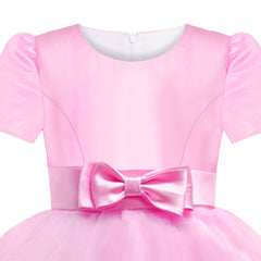 Girls Dress Short Sleeve Pink Ball Gown Wedding Party Pageant Size 6-12 Years