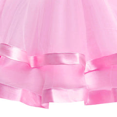 Girls Dress Short Sleeve Pink Ball Gown Wedding Party Pageant Size 6-12 Years