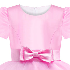 Girls Dress Short Sleeve Pink Ball Gown Wedding Party Pageant Size 6-12 Years