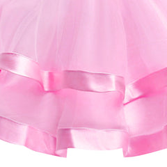 Girls Dress Short Sleeve Pink Ball Gown Wedding Party Pageant Size 6-12 Years