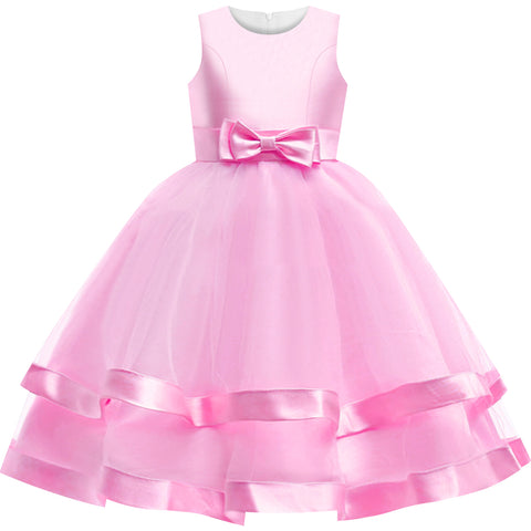 Girls Dress Sleeveless Pink Ball Gown Wedding Party Pageant Size 6-12 Years