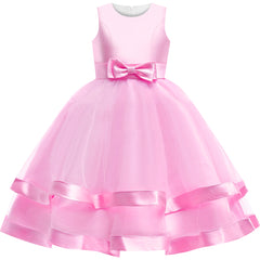 Girls Dress Sleeveless Pink Ball Gown Wedding Party Pageant Size 6-12 Years