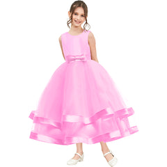 Girls Dress Sleeveless Pink Ball Gown Wedding Party Pageant Size 6-12 Years