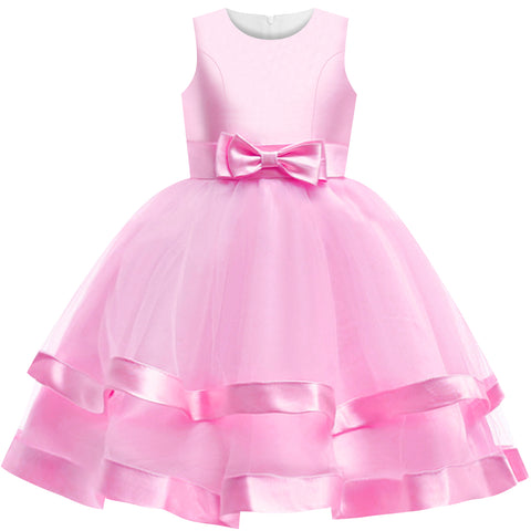 Girls Dress Sleeveless Pink Ball Gown Wedding Party Pageant Size 6-12 Years