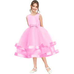 Girls Dress Sleeveless Pink Ball Gown Wedding Party Pageant Size 6-12 Years