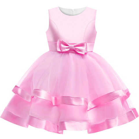 Girls Dress Sleeveless Pink Ball Gown Wedding Party Pageant Size 6-12 Years