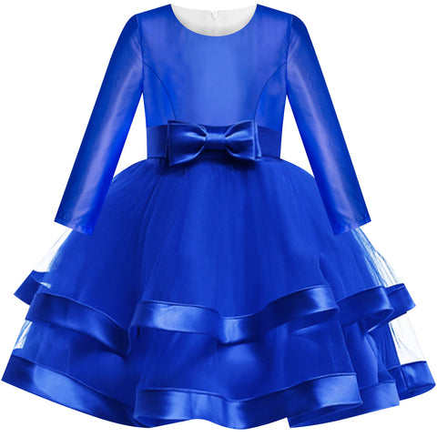 Girls Dress Long Sleeve Royal Blue Wedding Party Pageant Size 6-12 Years