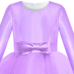 Girls Dress Long Sleeve Purple Ball Gown Wedding Party Pageant Size 6-12 Years