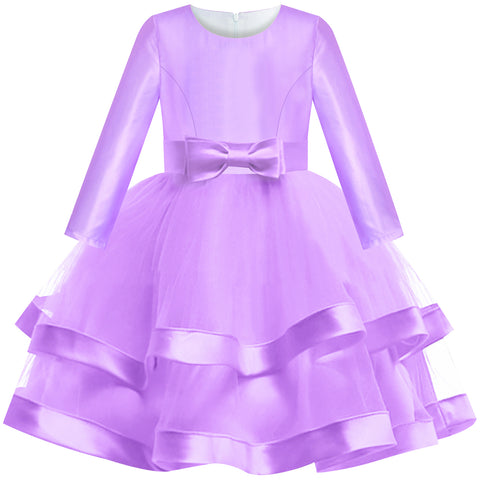 Girls Dress Long Sleeve Purple Ball Gown Wedding Party Pageant Size 6-12 Years