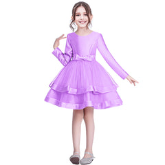 Girls Dress Long Sleeve Purple Ball Gown Wedding Party Pageant Size 6-12 Years