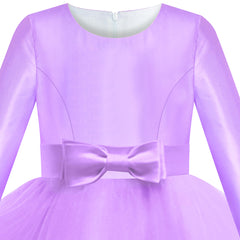Girls Dress Long Sleeve Purple Ball Gown Wedding Party Pageant Size 6-12 Years