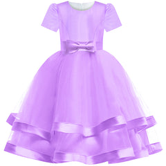 Girls Dress Short Sleeve Purple Ball Gown Wedding Party Pageant Size 6-12 Years