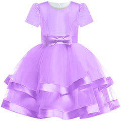 Girls Dress Short Sleeve Purple Ball Gown Wedding Party Pageant Size 6-12 Years