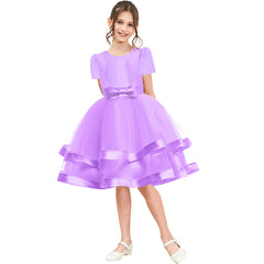 Girls Dress Short Sleeve Purple Ball Gown Wedding Party Pageant Size 6-12 Years