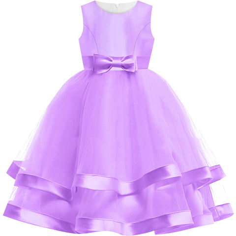 Girls Dress Sleeveless Purple Ball Gown Wedding Party Pageant Size 6-12 Years