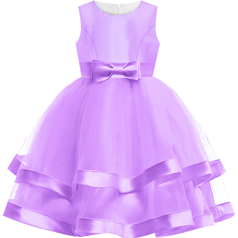 Girls Dress Sleeveless Purple Ball Gown Wedding Party Pageant Size 6-12 Years