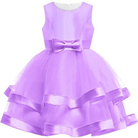 Girls Dress Sleeveless Purple Ball Gown Wedding Party Pageant Size 6-12 Years