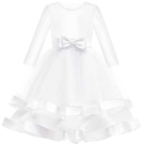 Girls Dress Long Sleeve White Ball Gown Wedding Party Pageant Size 6-12 Years