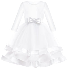Girls Dress Long Sleeve White Ball Gown Wedding Party Pageant Size 6-12 Years