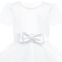 Girls Dress Short Sleeve White Ball Gown Wedding Party Pageant Size 6-12 Years