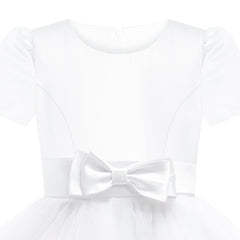 Girls Dress Short Sleeve White Ball Gown Wedding Party Pageant Size 6-12 Years