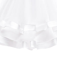 Girls Dress Short Sleeve White Ball Gown Wedding Party Pageant Size 6-12 Years