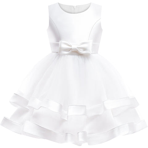 Girls Dress Sleeveless White Ball Gown Wedding Party Pageant Size 6-12 Years