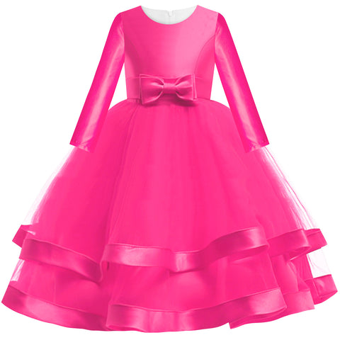 Girls Dress Deep Pink Ball Gown Wedding Party Pageant Size 6-12 Years