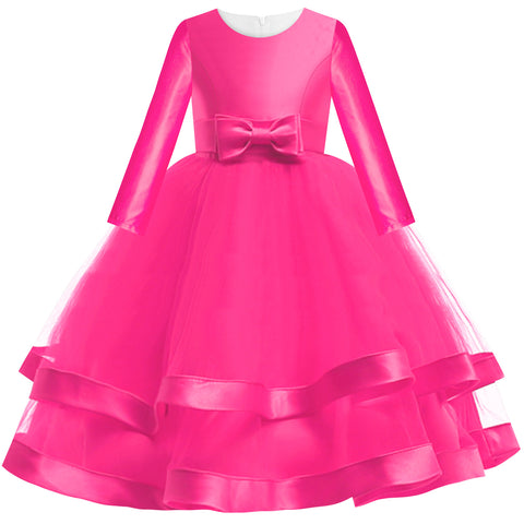 Girls Dress Deep Pink Ball Gown Wedding Party Pageant Size 6-12 Years