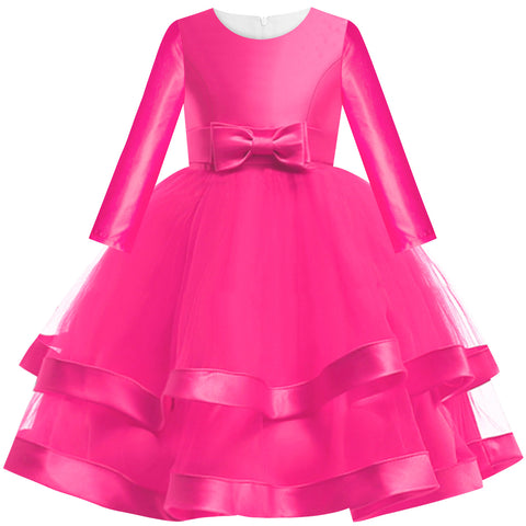 Girls Dress Rose Pink Ball Gown Wedding Party Pageant Size 6-12 Years