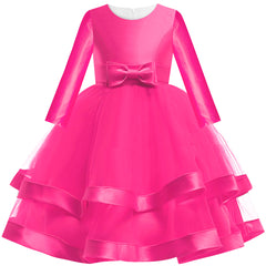Girls Dress Rose Pink Ball Gown Wedding Party Pageant Size 6-12 Years