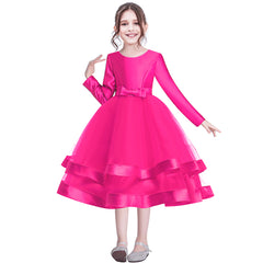 Girls Dress Rose Pink Ball Gown Wedding Party Pageant Size 6-12 Years
