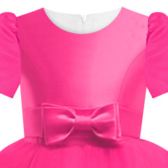 Girls Dress Short Sleeve Deep Pink Ball Gown Wedding Party Size 6-12 Years