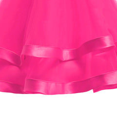 Girls Dress Short Sleeve Deep Pink Ball Gown Wedding Party Size 6-12 Years
