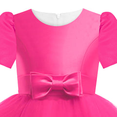 Girls Dress Short Sleeve Deep Pink Wedding Party Pageant Size 6-12 Years