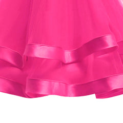Girls Dress Short Sleeve Deep Pink Wedding Party Pageant Size 6-12 Years