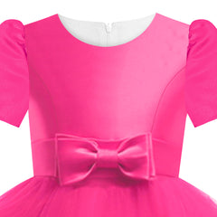 Girls Dress Short Sleeve Deep Pink Wedding Party Pageant Size 6-12 Years