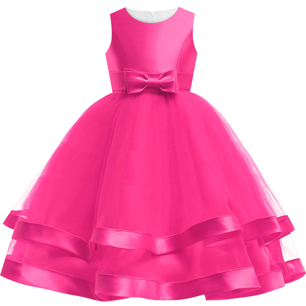 Girls Dress Sleeveless Rose Pink Wedding Party Pageant Size 6-12 Years