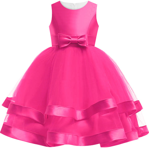 Girls Dress Deep Pink Ball Gown Wedding Party Pageant Size 6-12 Years