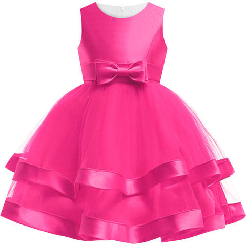 Girls Dress Sleeveless Deep Pink Ball Gown Wedding Party Size 6-12 Years