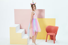 Girls Dress Unicorn Rainbow Tulle Unicorn Headband Party Size 4-10 Years