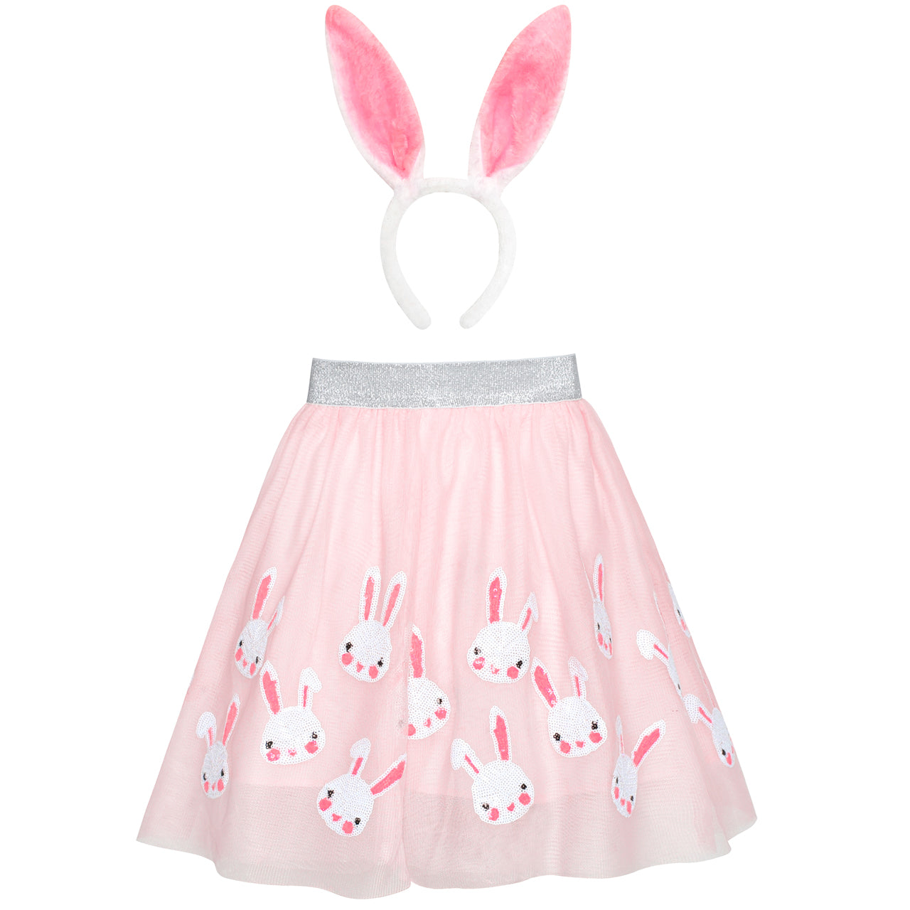 Sunny Fashion Girls Sequin Tutu Skirt with Bunny Headband Set